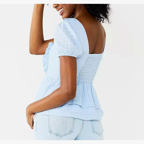 SO NWT Light Blue Ruffle Tiered Eyelet Blouse Milkmaid Flutter Top Sz KL Juniors - Picture 1 of 12